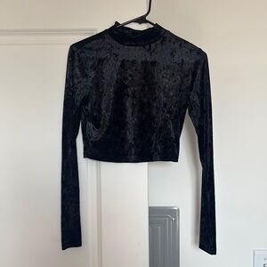 BP Black Crop Fitted Blouse with Mandarin Collar